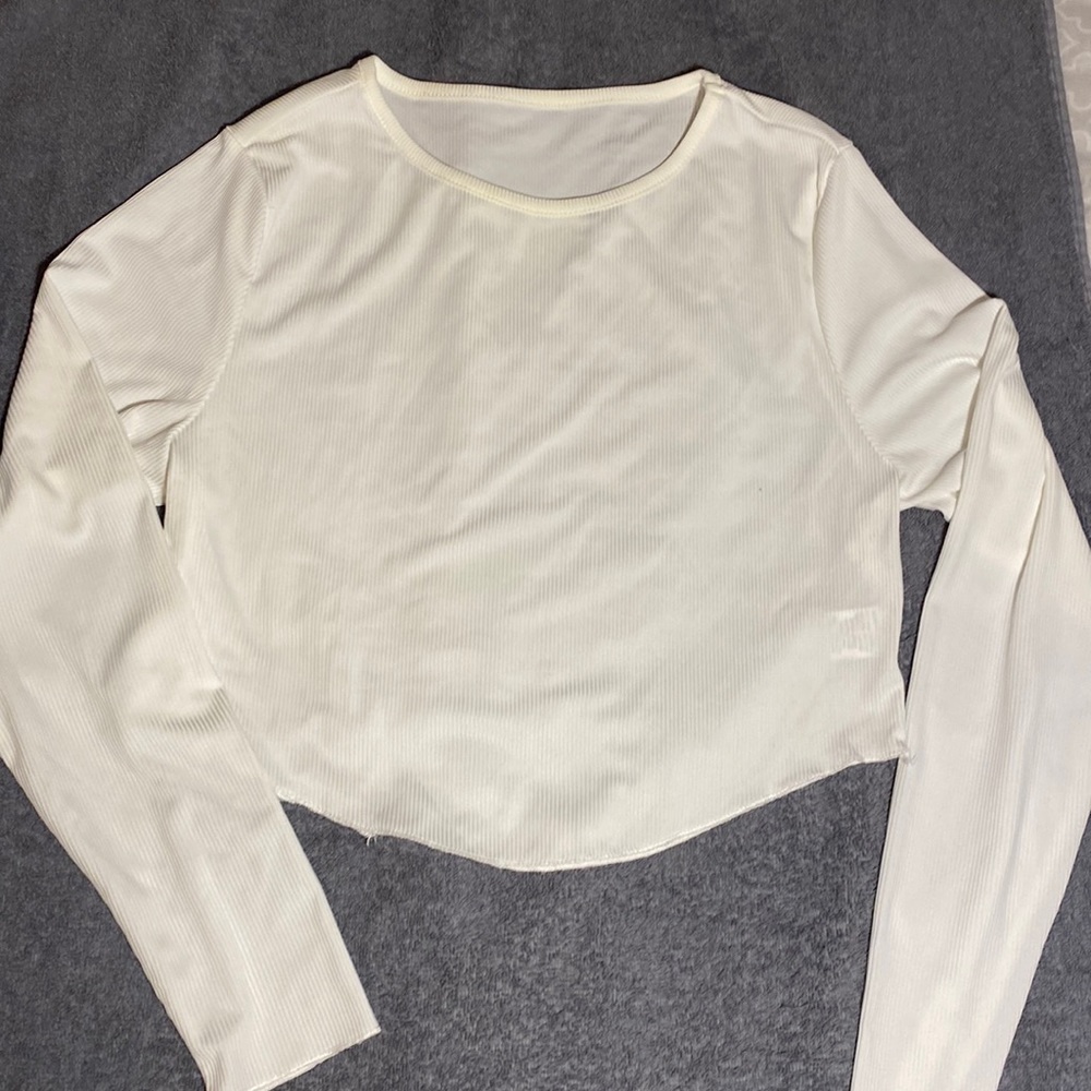 White LS Crop Top